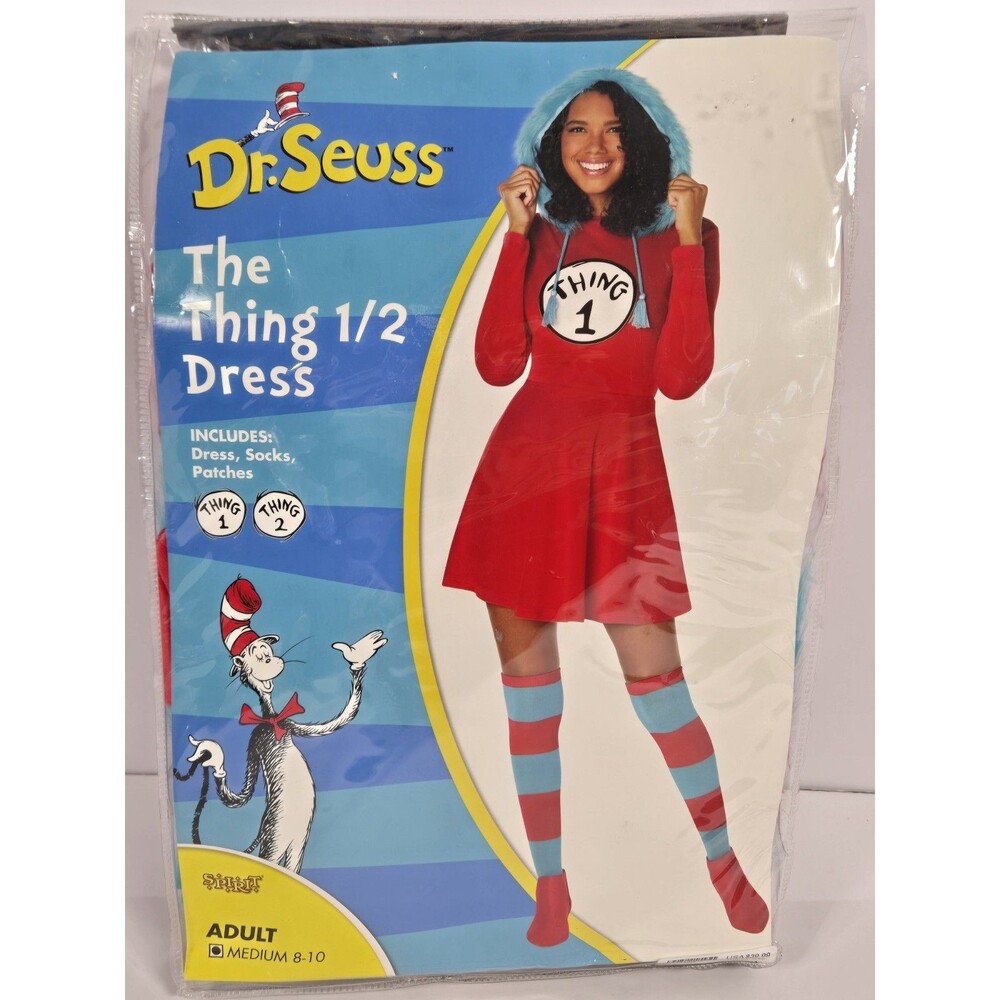 Dr Seuss Thing 1 Thing 2 Costume Dress Womens M 8-10 Hooded Spirit Halloween